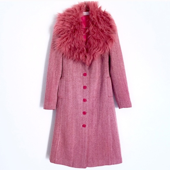 Vintage Jackets & Blazers - Vintage Pink Faux Fur Herringbone Coat sz 4